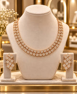 Rose Gold Square Link Crystal Necklace & Earrings Set