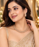 Rose Gold Square Link Crystal Necklace & Earrings Set
