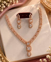 Rose Gold Crystal Leaf-Design Necklace & Earrings Set