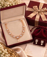 Rose Gold Crystal & Pearl Necklace and Earrings Set
