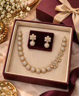 Rose Gold Floral Crystal Necklace & Earrings Set