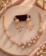 Rose Gold Floral Elegance Necklace Set with Matching Earrings
