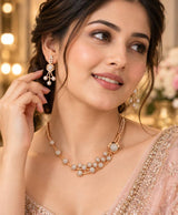 Rose Gold Floral Elegance Necklace Set with Matching Earrings