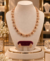 Rose Gold Heart Link Necklace Set with Matching Heart Earrings