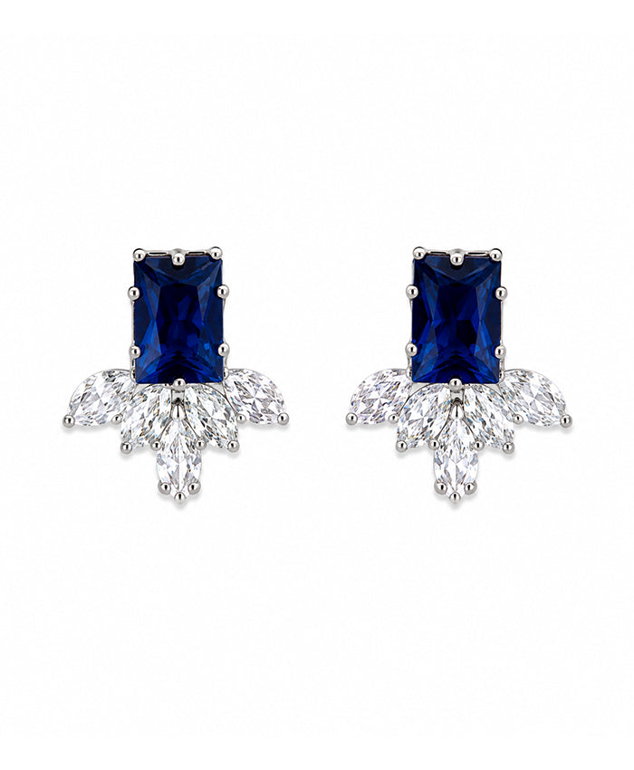 Royal Blue Emerald-Cut Crystal Stud Earrings