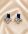 Royal Blue Emerald-Cut Crystal Stud Earrings