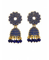 Royal Blue Floral Jhumka Earrings with Gold-Tone Detailing