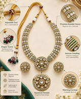 Royal Green Kundan Statement Necklace Set with Matching Earrings