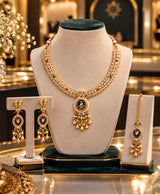 Royal Kundan-Inspired Gold-Tone Necklace Set with Matching Earrings & Maang Tikka