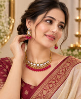 Royal Kundan-Inspired Gold & Ruby Bead Bridal Necklace Set