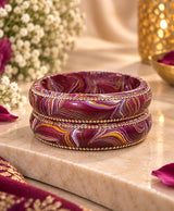 Royal Maroon Multicolor Marble Designer Lac Bangle Set