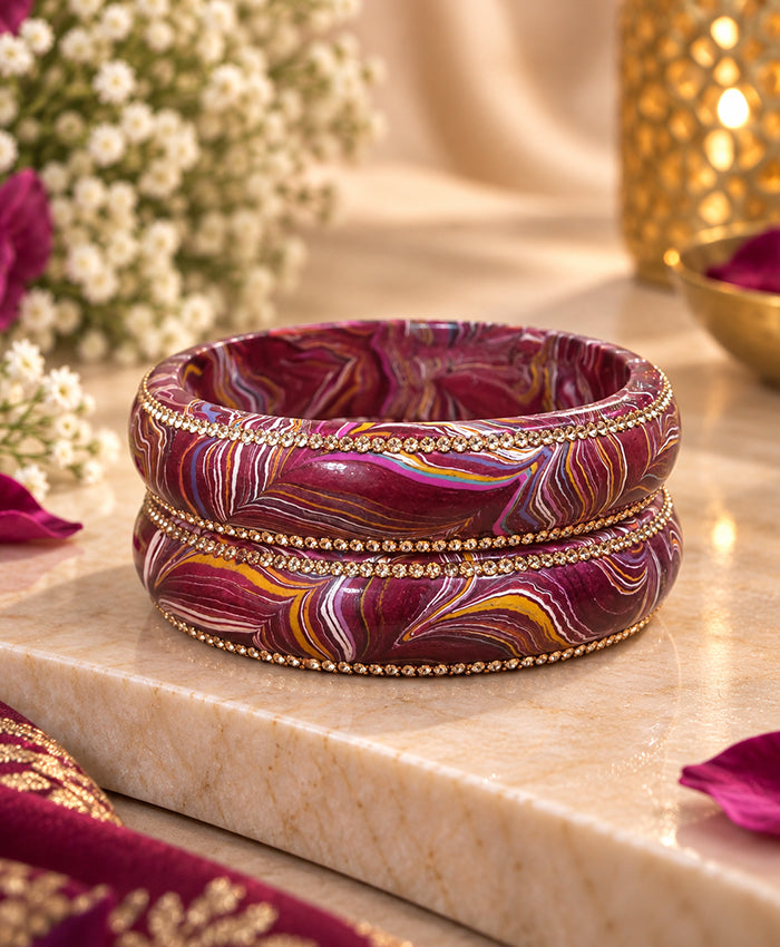 Royal Maroon Multicolor Marble Designer Lac Bangle Set