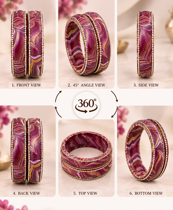Royal Maroon Multicolor Marble Designer Lac Bangle Set