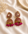 Royal Peacock Jhumka Earrings with Magenta Beaded Drops
