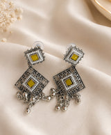 Royal Yellow Stone Oxidized Silver-Tone Statement Earrings