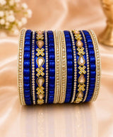Royal Blue Crystal Embellished Lac Bangle Set