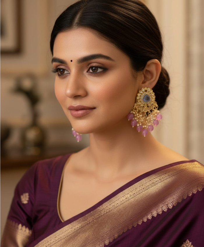 Royal Purple & Pink Pearl Chandbali Earrings