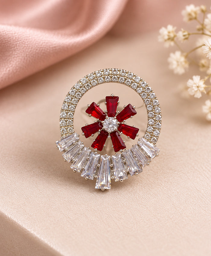 Ruby Red Floral Crystal Statement Stud Earrings