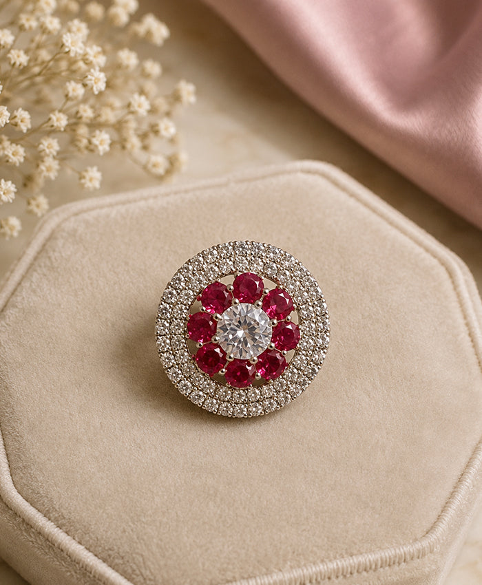 Ruby Red Floral Crystal Stud Earrings