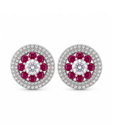 Ruby Red Floral Crystal Stud Earrings