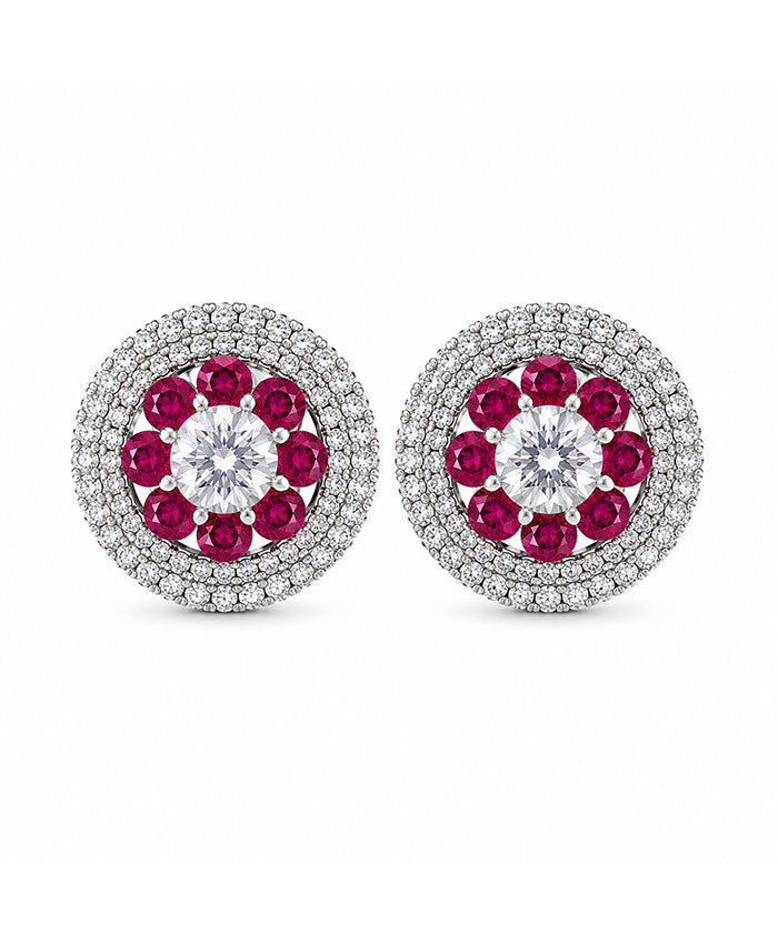 Ruby Red Floral Crystal Stud Earrings