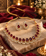 Ruby Red Teardrop Necklace & Matching Earrings Set