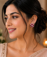 Ruby Red & Clear Crystal Floral Stud Earrings