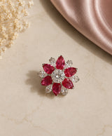 Ruby Red & Clear Crystal Floral Stud Earrings