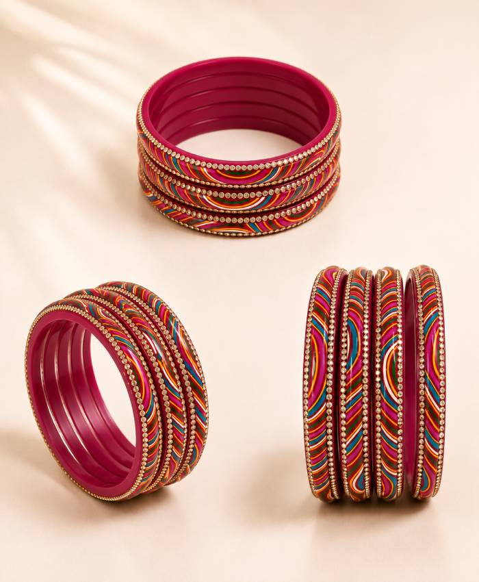 Ruby Rainbow Wave Lac Bangle Set