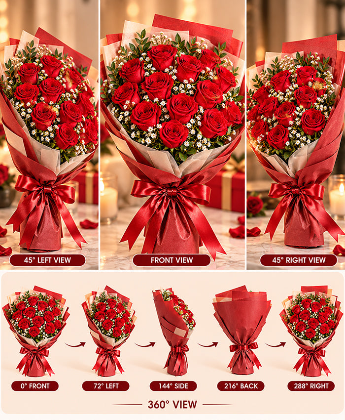 Signature Red Rose Bouquet – 12 Red Roses