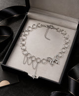 Silver Butterfly Circle-Link Choker Necklace with Dangling Star Charm