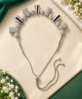 Silver Geometric Crystal Necklace & Earrings Set