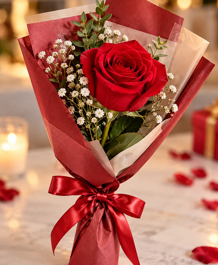 Single Red Rose Bouquet – 1 Red Rose