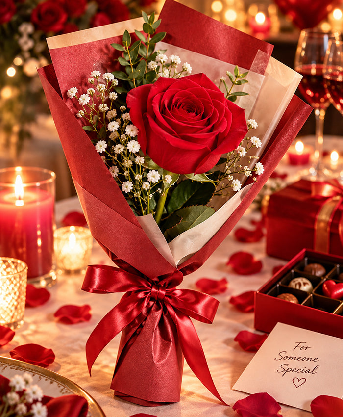 Single Red Rose Bouquet – 1 Red Rose