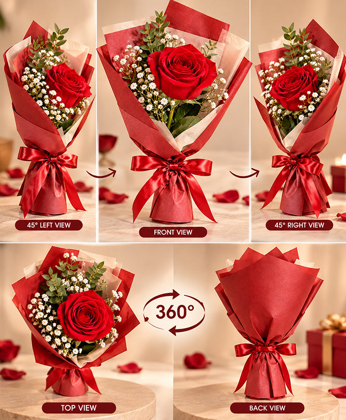 Single Red Rose Bouquet – 1 Red Rose
