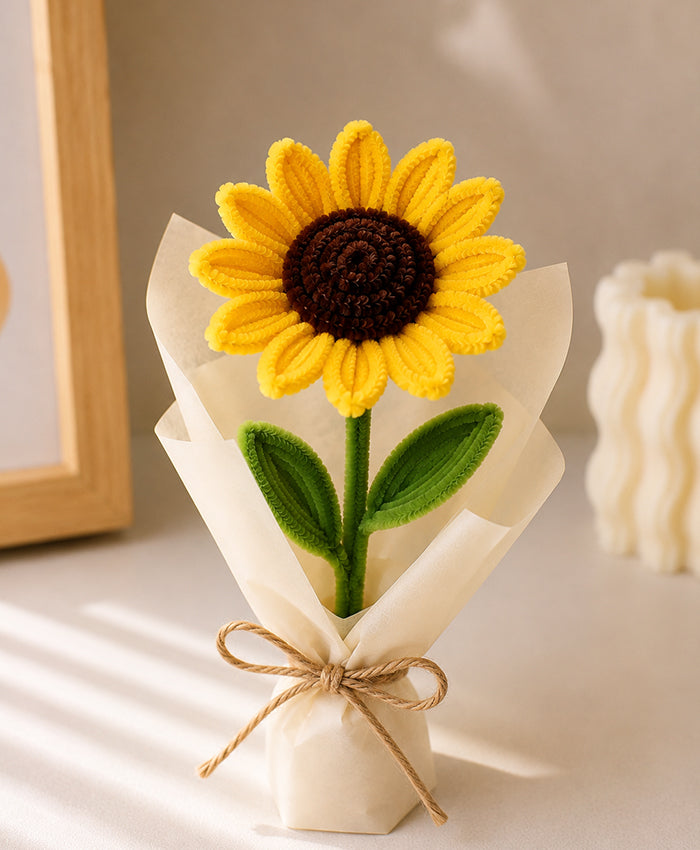 Handmade Single Yellow Sunflower with Rustic Wrap