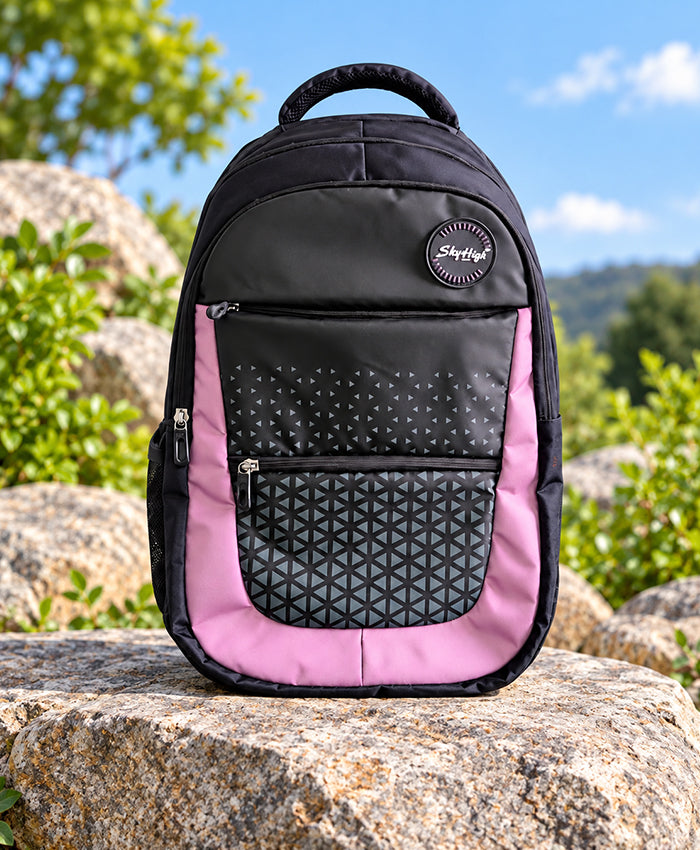 Sky High Black & Pink Geometric School Backpack