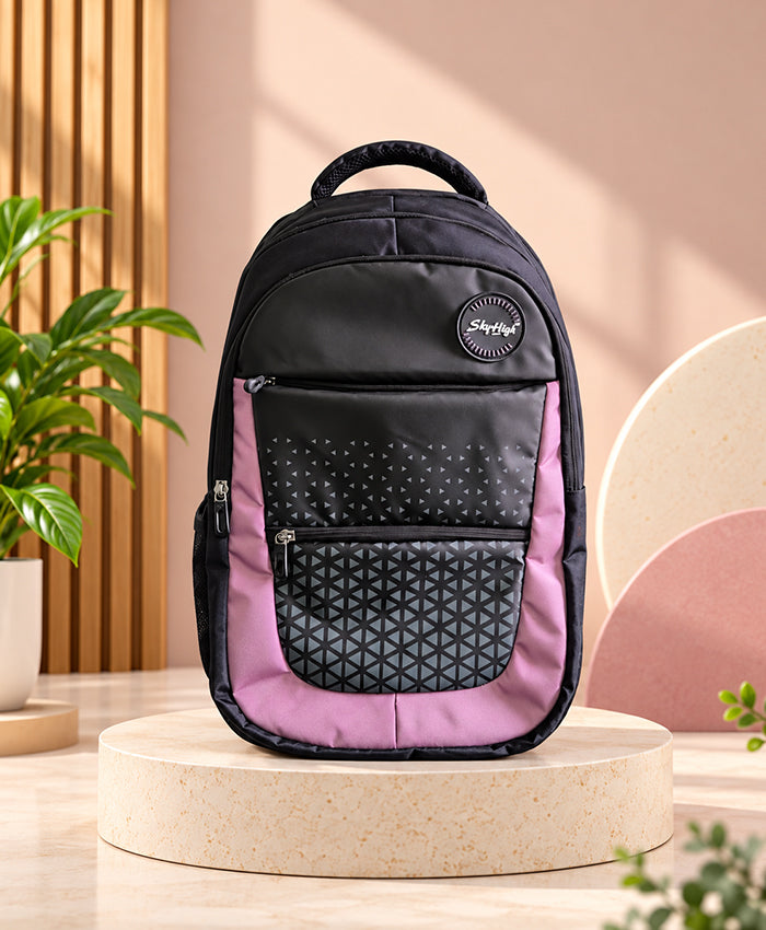Sky High Black & Pink Geometric School Backpack