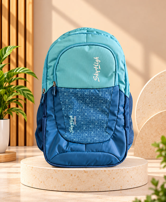 Sky High Blue Dual-Tone Printed School Backpack