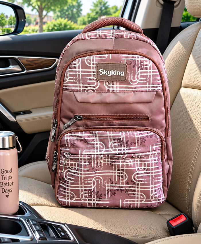 Skyking Blush Mauve Printed Multi-Compartment Backpack