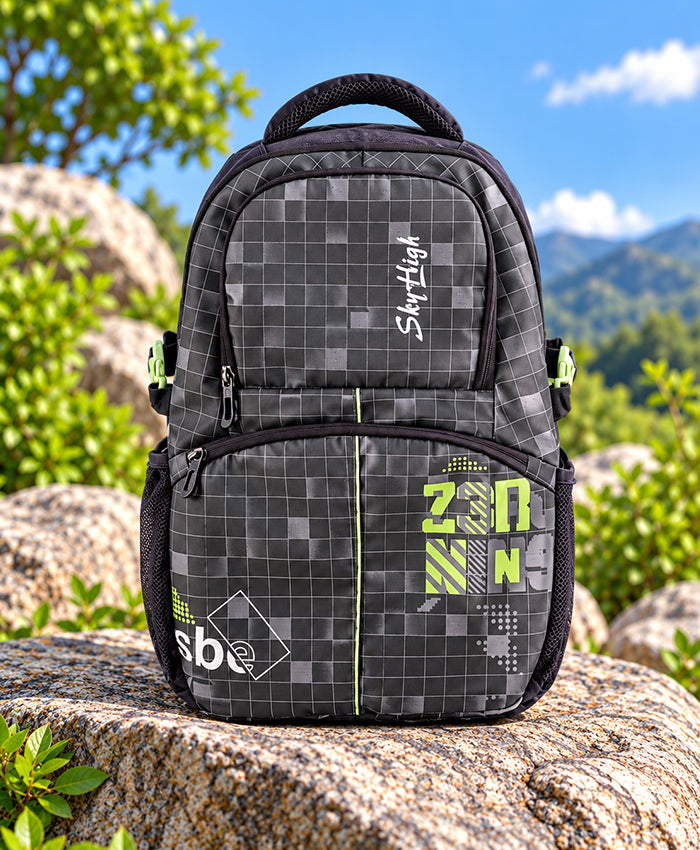 Sky High Grid Zone Grey & Black Multi-Compartment Backpack