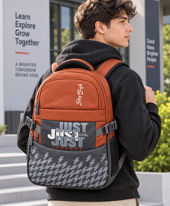 Sky High Just Awesome Rust Orange & Grey Multi-Compartment Backpack
