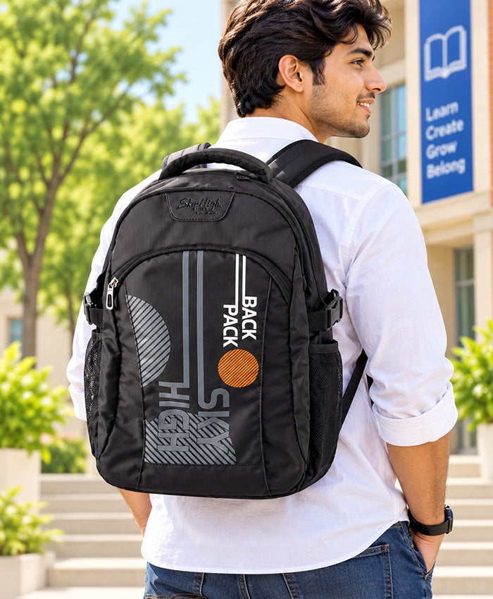 Sky High Motion Black & Orange Graphic Backpack