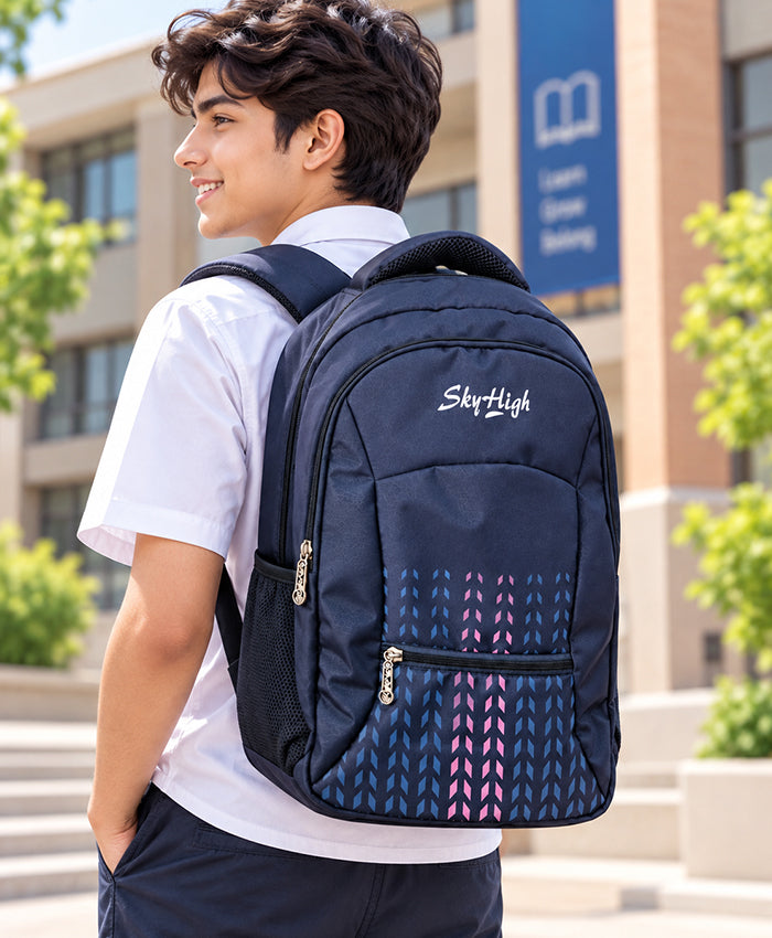 Sky High Navy Blue Arrow Print School Backpack