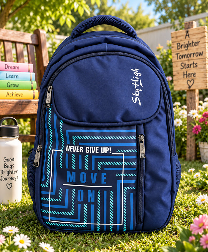 Sky High Never Give Up Navy Blue Multi-Compartment Backpack