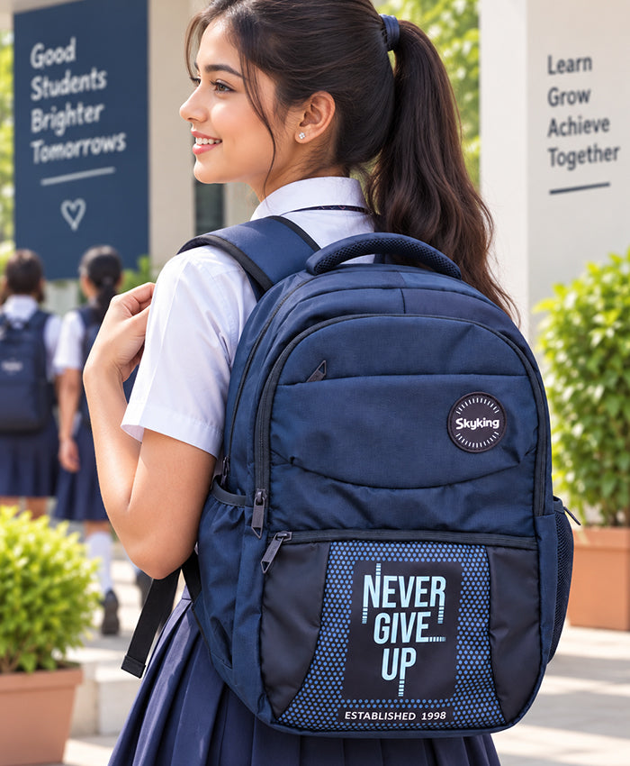 Sky High Never Give Up Navy Blue Multi-Compartment Everyday Backpack