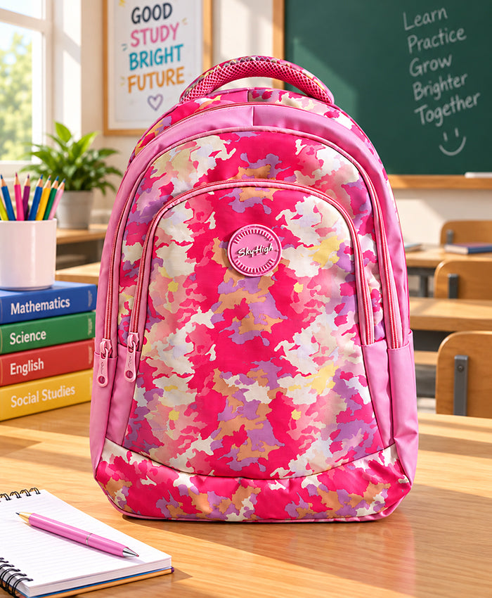 Sky High Pink Camouflage Printed School Backpack