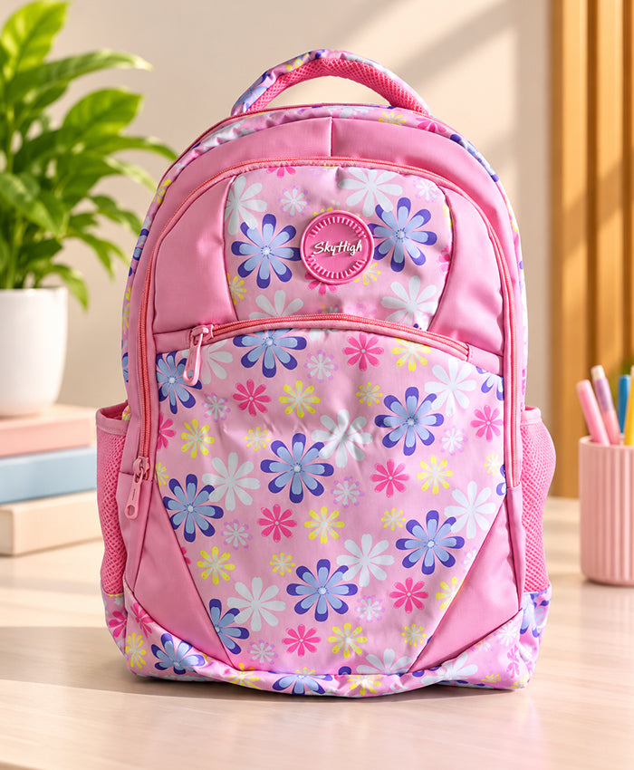 Sky High Pink Floral Printed School Backpack