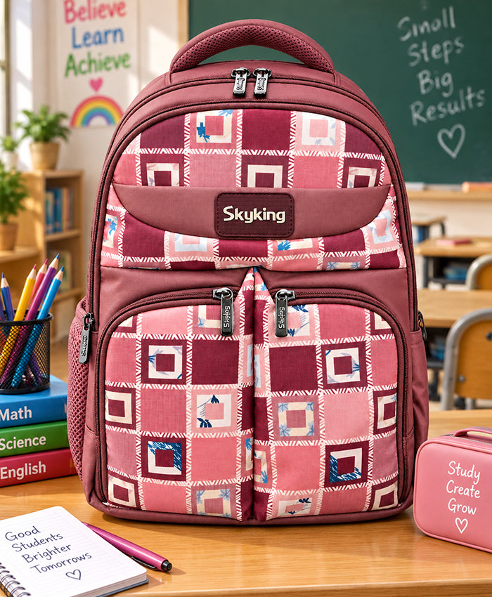 Sky High Rose Grid Multi-Compartment School Backpack