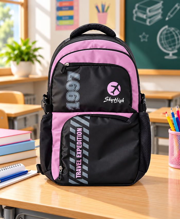 Sky High Travel Expedition Black & Pink Multi-Compartment Backpack